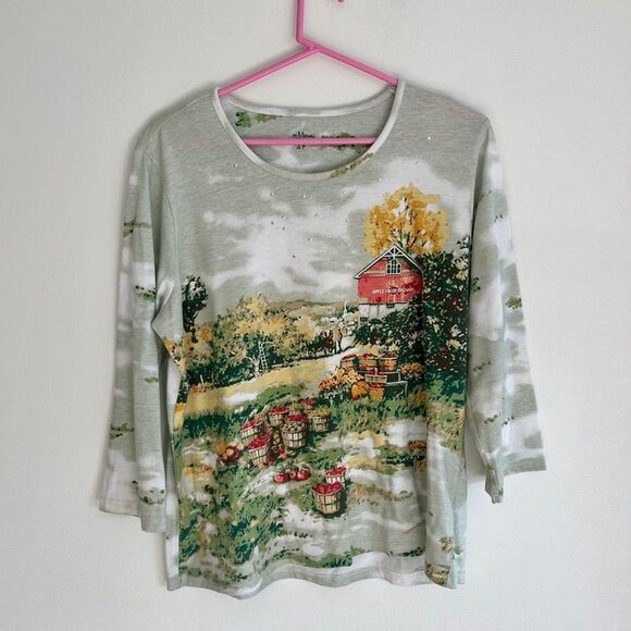 Y2k top Size XL Embellished Farmhosue Tee Grannycore Coastal Granny - Picture 8 of 13